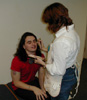 Alex getting makeup backstage before the Jenny Jones show - 4/18/00